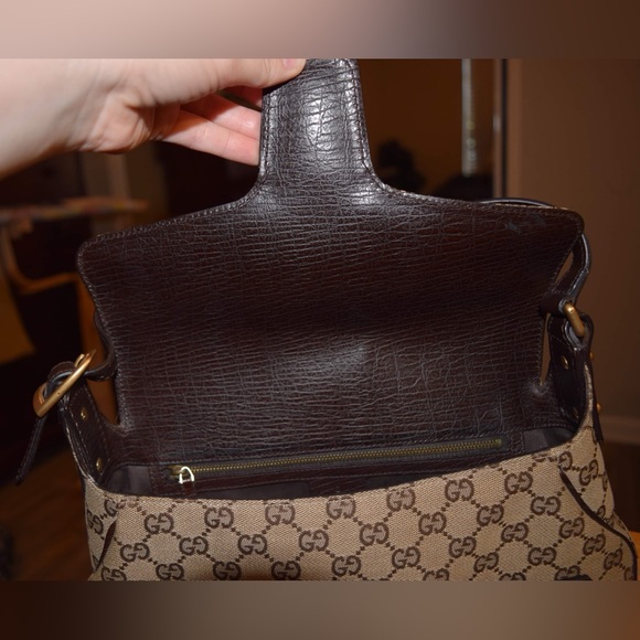 Gucci Beige Monogram Canvas Horsebit Shoulder Bag - Picture 13 of 16